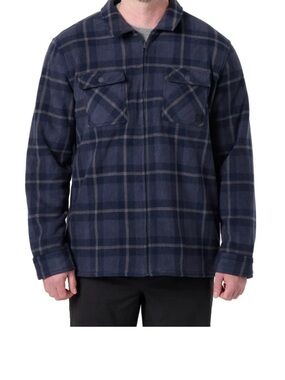Men's Navy Plaid Lightweight Zip Sherpa Shirt Jacket NWT